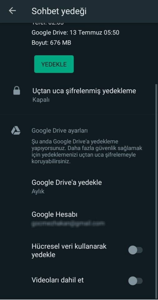 Google Drive WhatsApp yedeği indirme