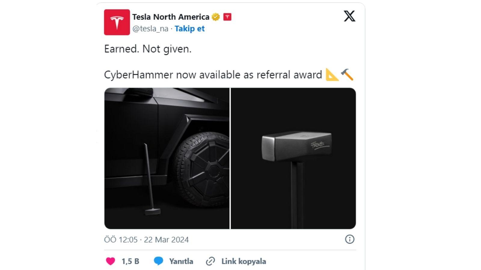 Tesla Cybertruck ilhamlı bir resmi  ‘balyoz’ tasarladı. Şirket bu tarz ilginç ürünleri ile ses getirmeye devam etmekte. 