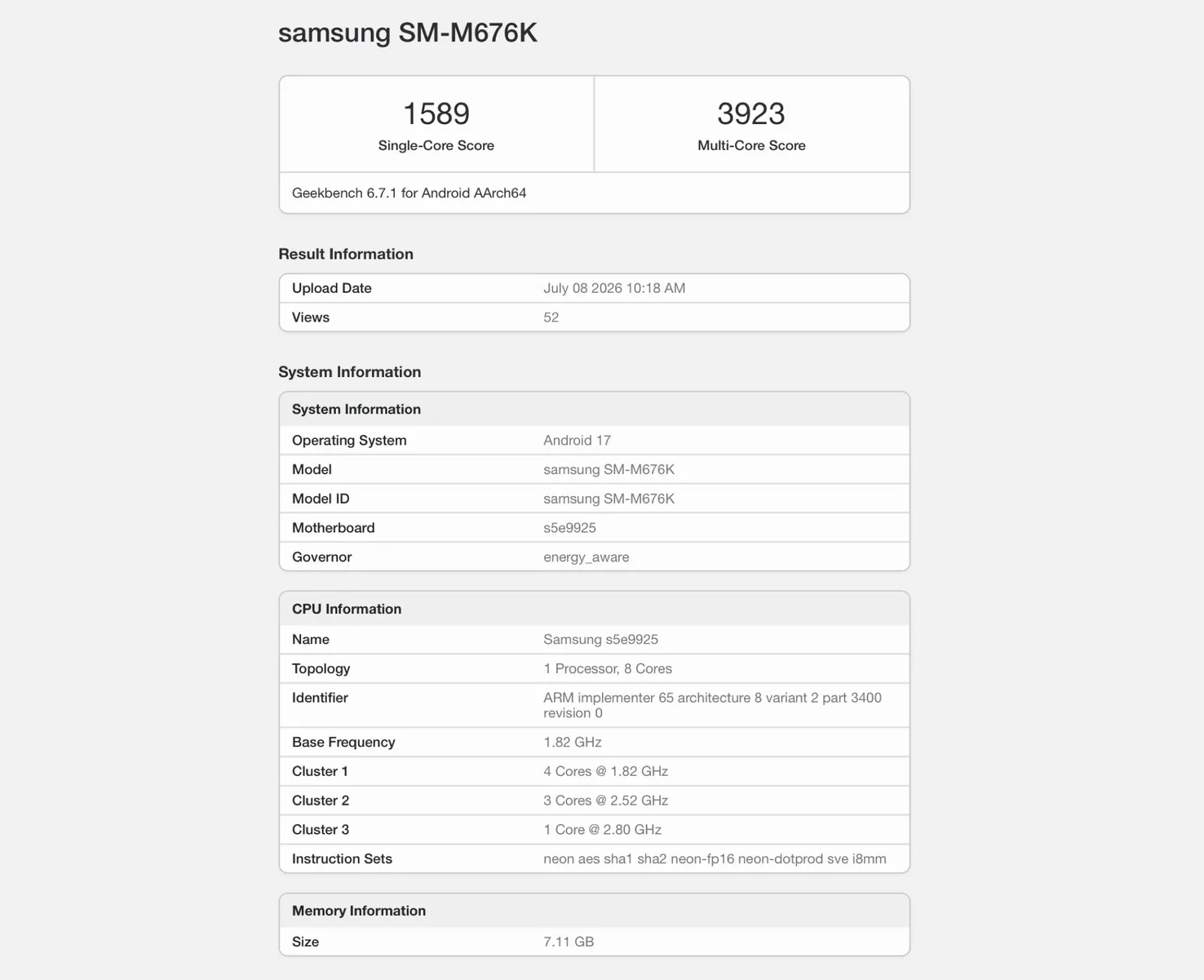 Samsung Galaxy M67'de Amiral Gemisi İşlemci Sürprizi 2 Galaxy m67 geekbench
