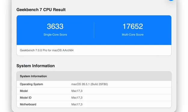 Geekbench 7 Apple M5