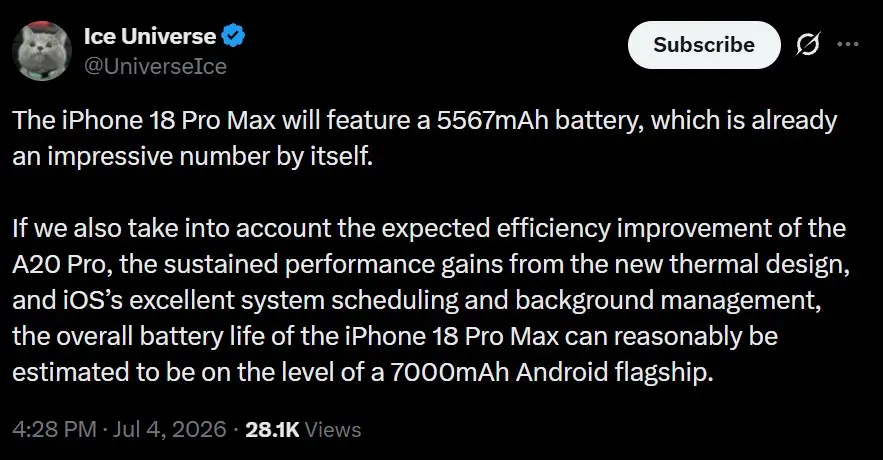iPhone 18 Pro Max'te Yeni Pil Özelliği 2 iPhone 18 Pro Max'te Batarya Kapasitesi Artıyor