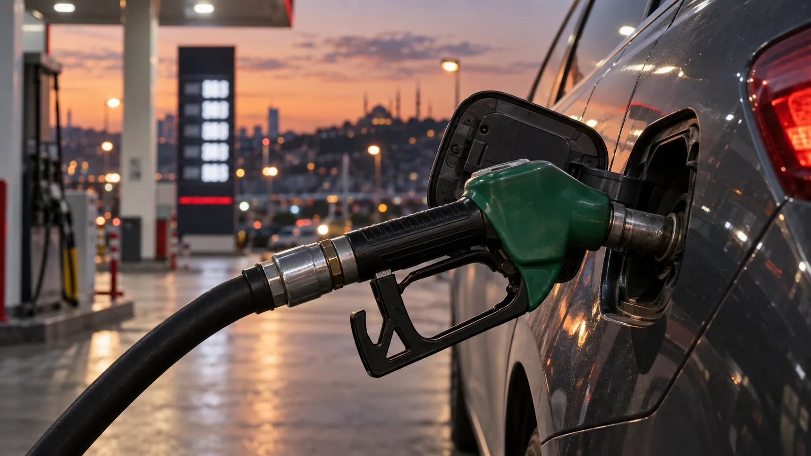 Akaryakıt istasyonunda bir araca motorin doldurulmasını gösteren temsili görsel.