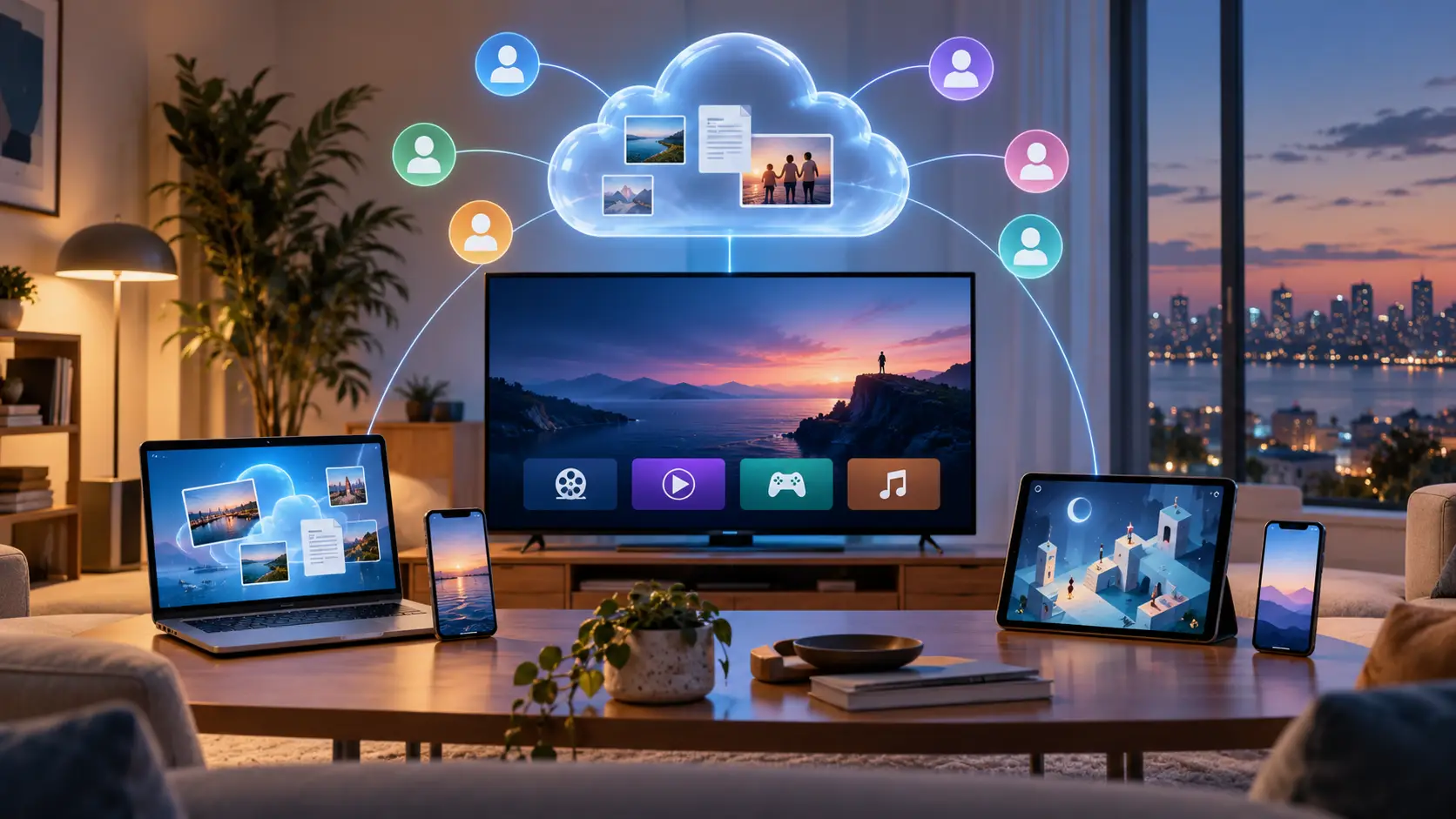 iCloud+ ile Apple TV ve Apple Arcade hizmetlerini birleştiren temsili görsel
