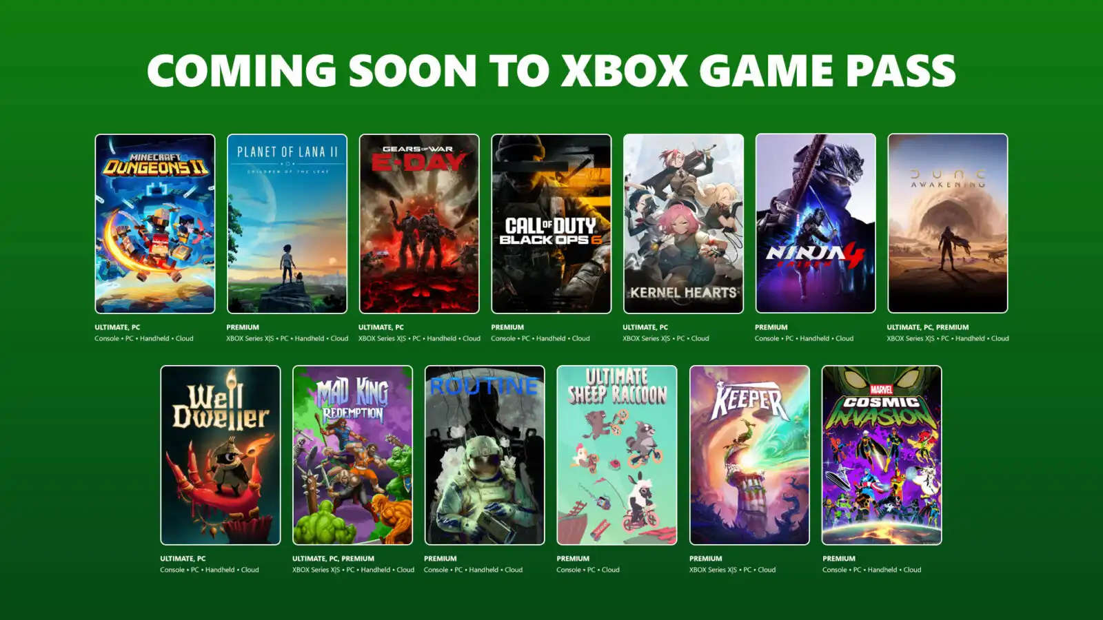 Xbox Game Pass’e 11 Oyun Geliyor! 2 Eylül ayında Game Pass’e katılacak oyunları tanıtan Xbox görseli