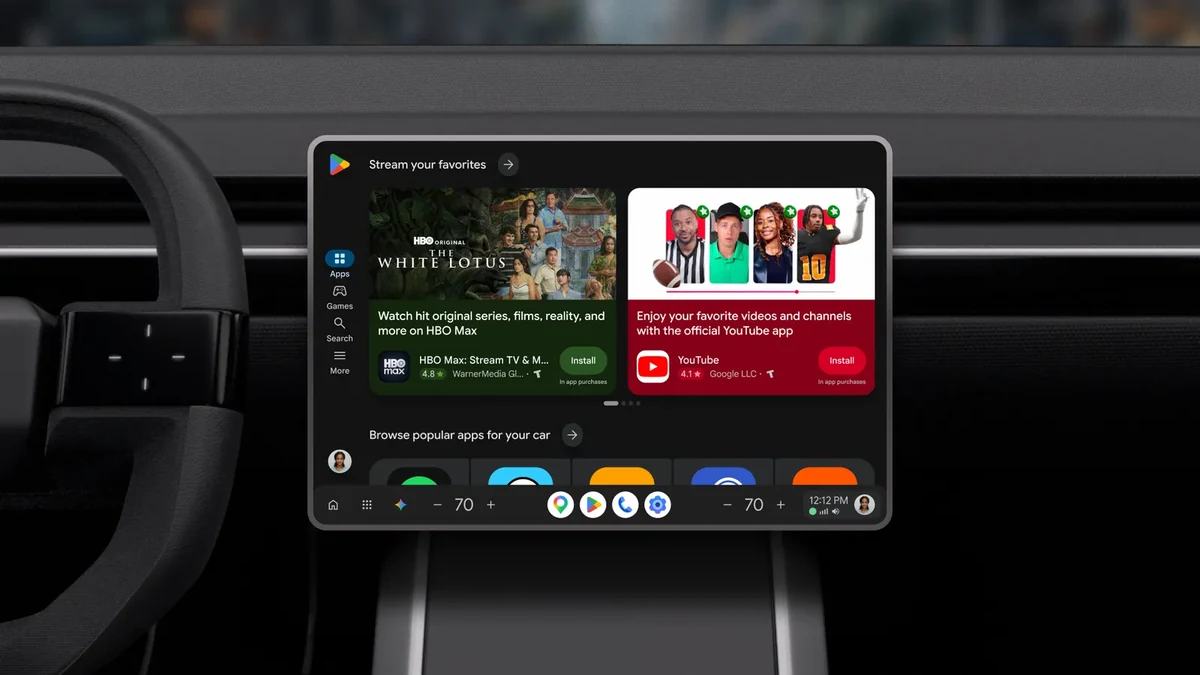 Android Automotive yeni Google Play tasarımı araç ekranında