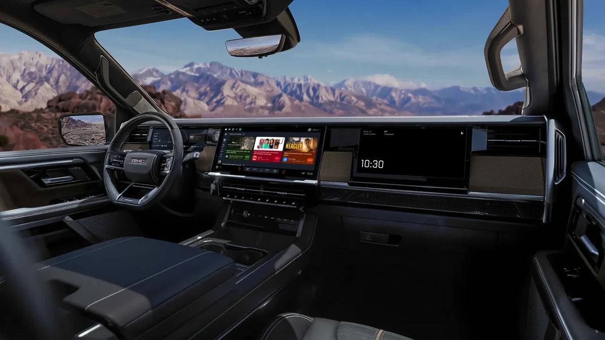 Android Automotive çalıştıran 2027 GMC Sierra 1500 araç içi ekranı