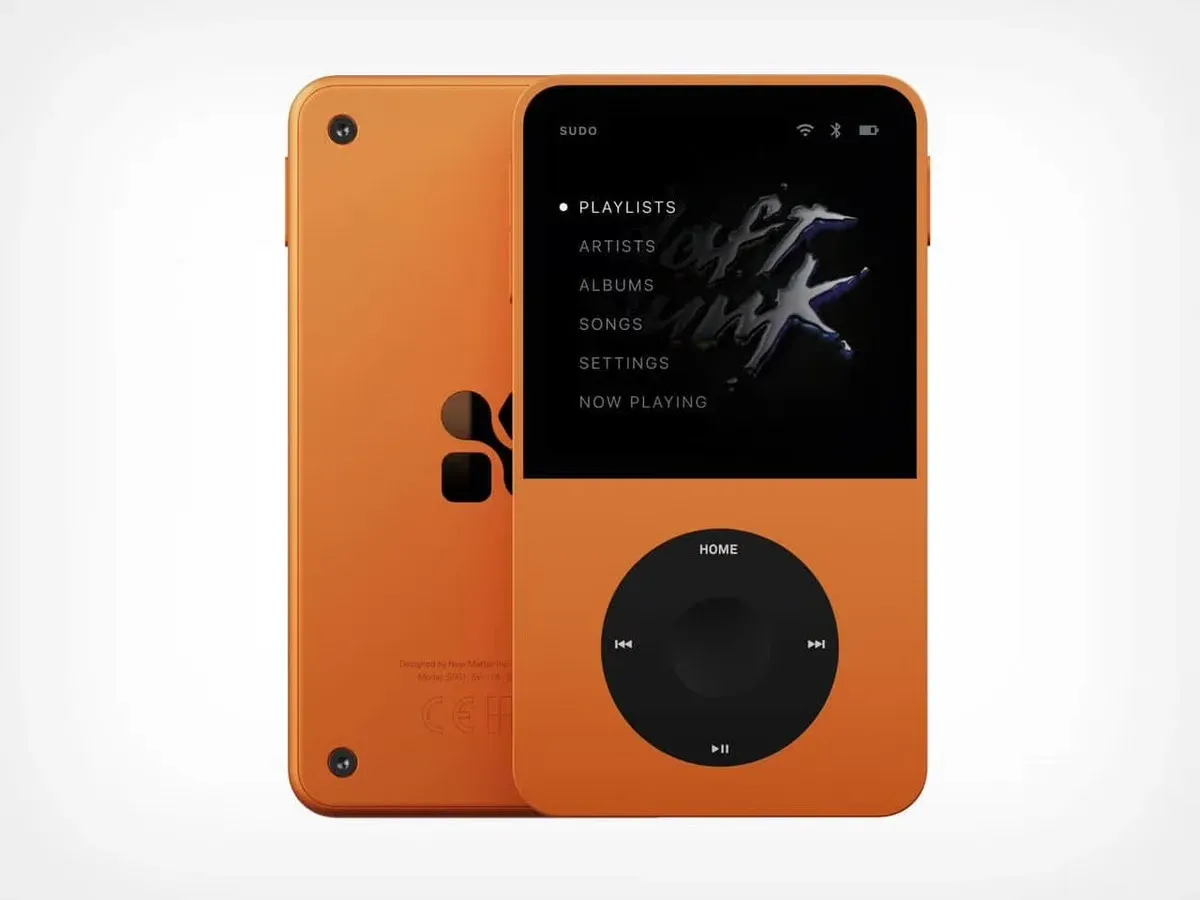 New Matter’ın iPod benzeri Sudo müzik çaları, kontrol tekerleği, 64 GB depolama, microSD desteği, Bluetooth ve kulaklık girişiyle 2027’de çıkmayı hedefliyor.