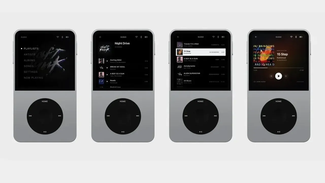 iPod Benzeri Sudo Müzik Çalar 2027’de Geliyor 2 New Matter’ın iPod benzeri Sudo müzik çaları, kontrol tekerleği, 64 GB depolama, microSD desteği, Bluetooth ve kulaklık girişiyle 2027’de çıkmayı hedefliyor.