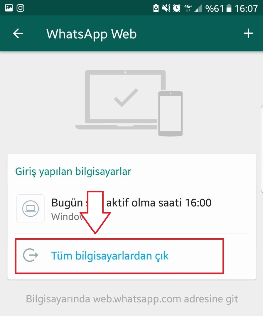 Aktif Whatsapp Web oturumlarını kapatma