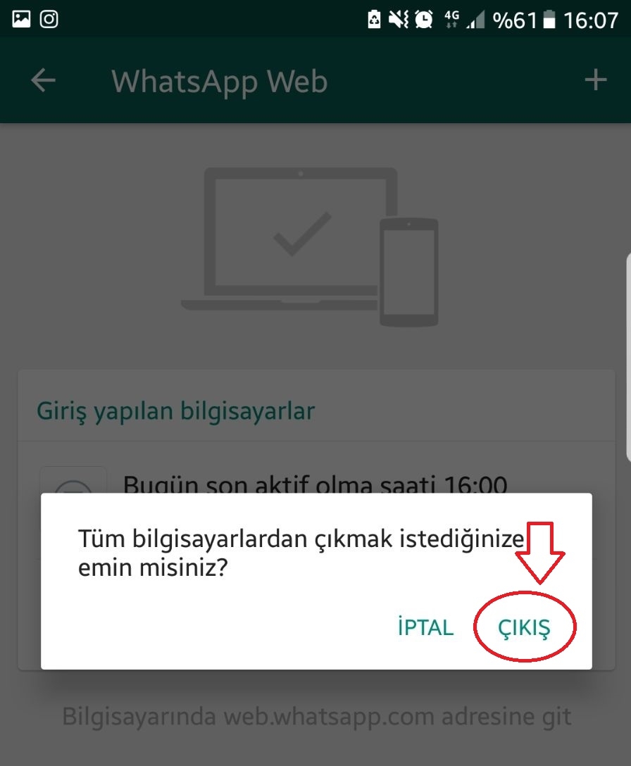 Aktif Whatsapp Web oturumlarını kapatma