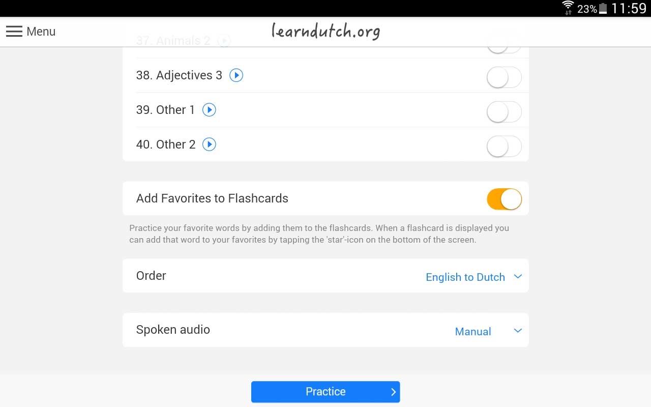 Learndutch dil uygulaması