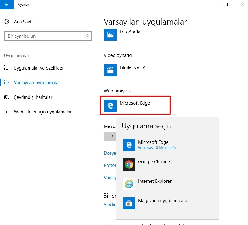 Windows 10'da Varsayılan Web Tarayıcı Nasıl Değiştirilir?