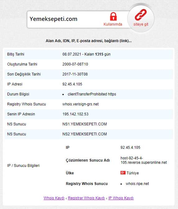 Yemeksepeti.Com Domaini Uzatmayı Unuttu!
