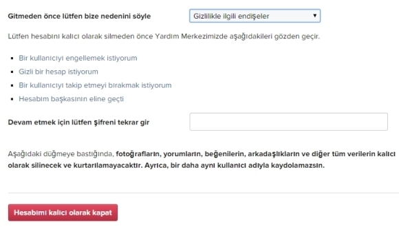 Instagram hesabı silme