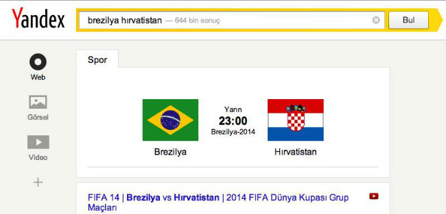 Yandex Dünya Kupası Arama
