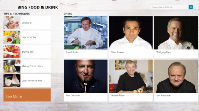 Bing Yeme-İçme Uygulaması Şefleri
