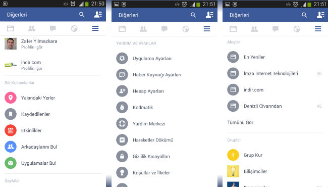 Facebook Android yeni ikonlar