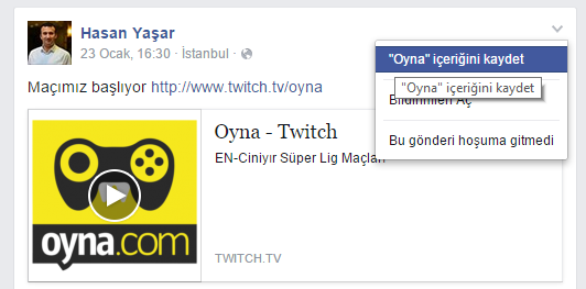 Facebook içerik kaydetme