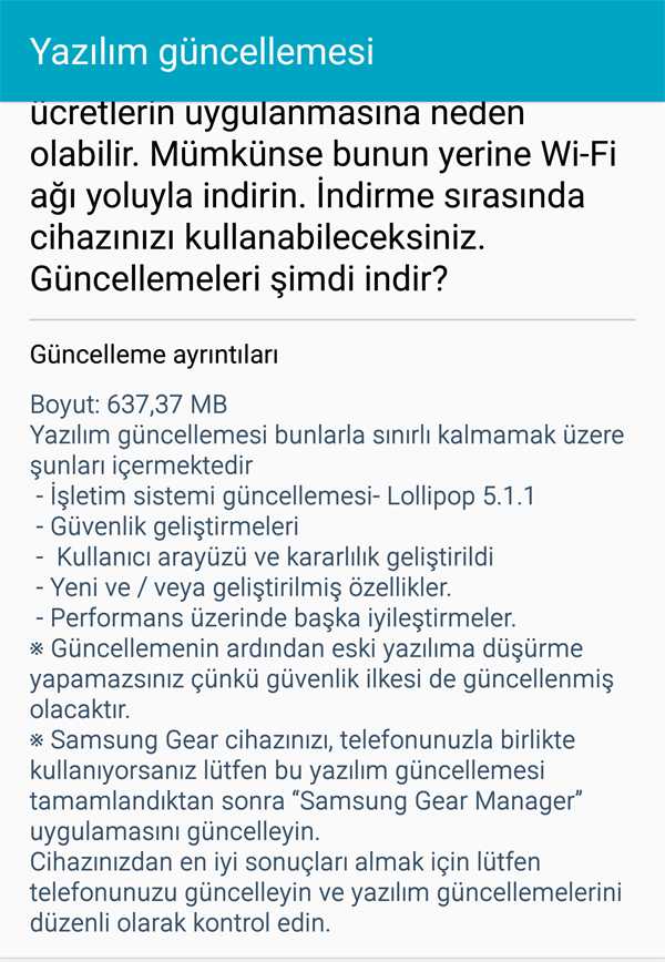 Samsung Galaxy S6 için Android 5.1.1 Lollipop Güncellemesi