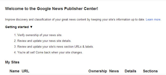 Google News Publisher Center