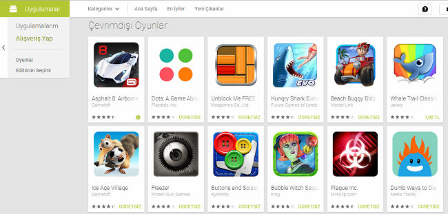 Google Play Çevrimdışı Oyunlar