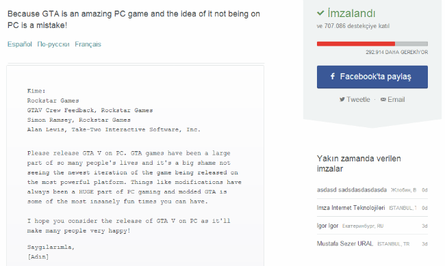 GTA 5 İmza Kampanyası