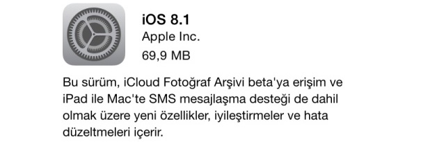 iOS 8.1 Güncellemesi