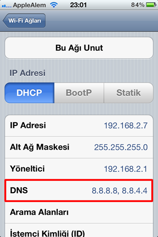 iOS için DNS Değiştirme