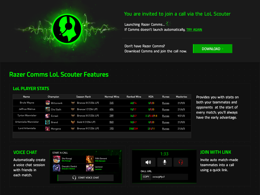 Razer Comms LoL Scouter