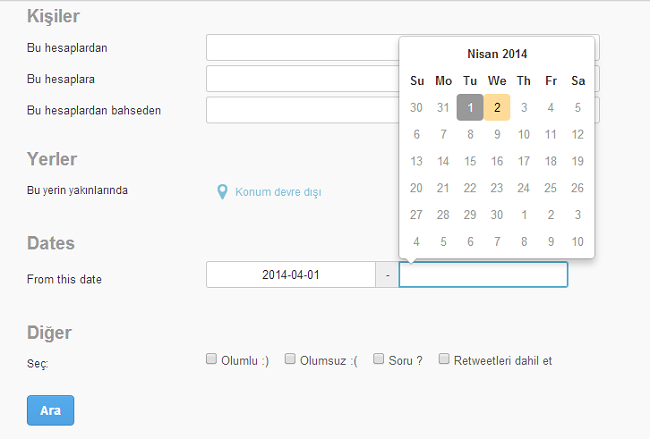 Twitter Gelişmiş Arama Sayfası