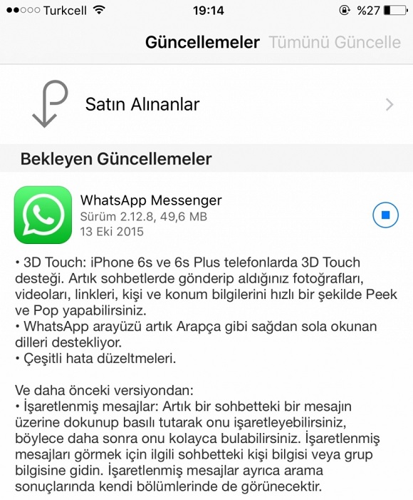 WhatsApp 3D Touch Özelliği